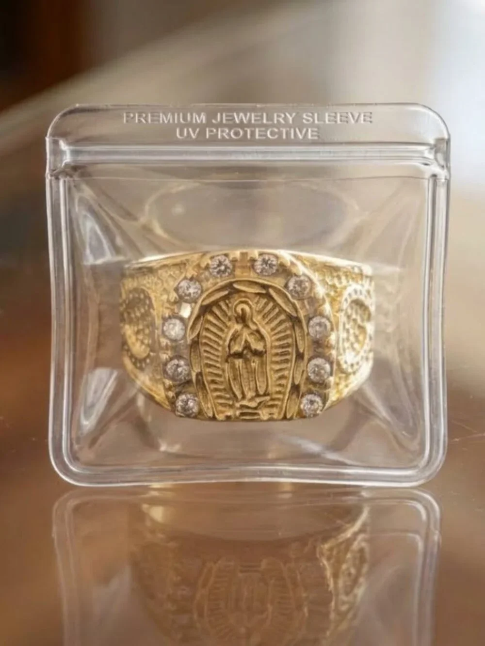 Men's 18K Gold Plated Virgin Mary Ring CZ Our Lady of Guadalupe Band